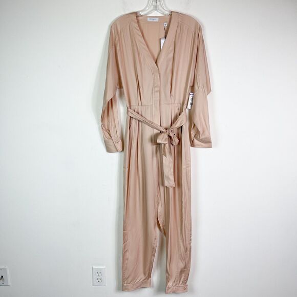 Equipment NWT Pommine Belted Pleated silk blend Satin Jumpsuit Blush Size 2 - Picture 5 of 12